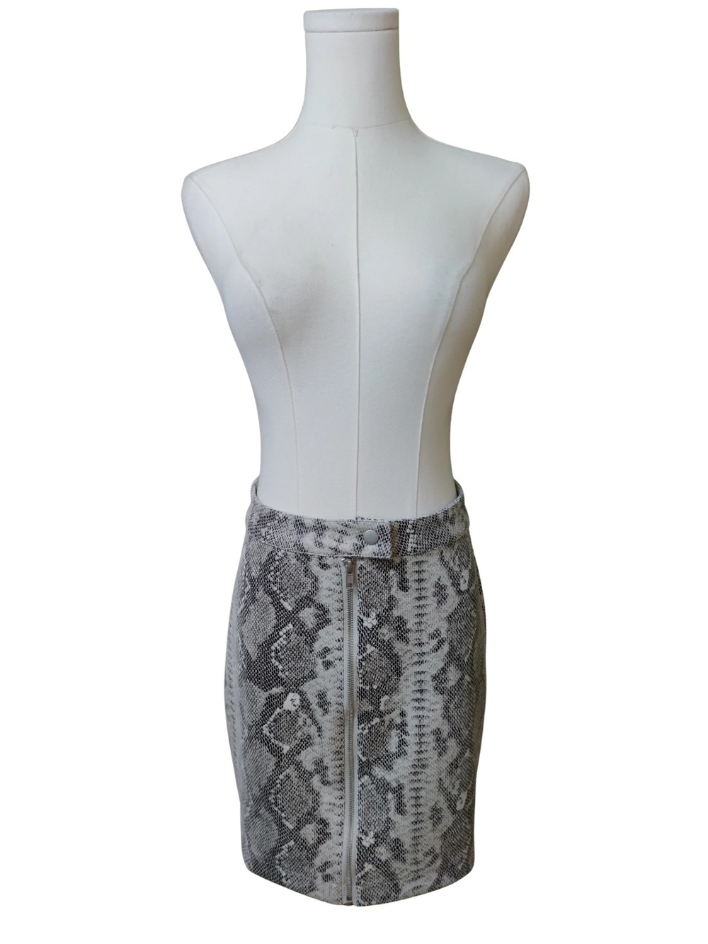 Thread & Supply Gray and Cream Snakeskin Pencil Skirt with Front Zip - Picture 2 of 4